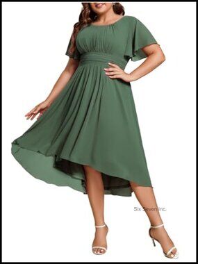 Plus Size Formal Chiffon Midi High Low Cocktail Dress